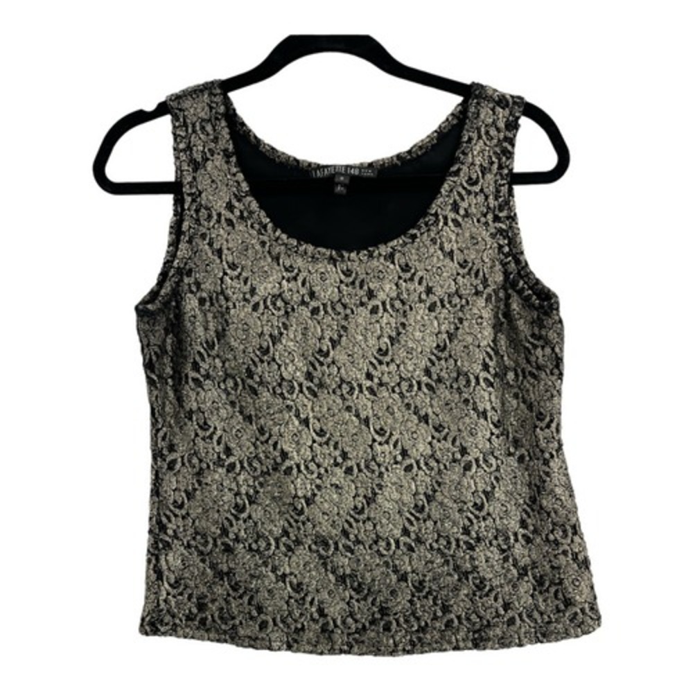 Lafayette 148 New York Lace Shell Top Womens 8 Gold Black Metallic Wool